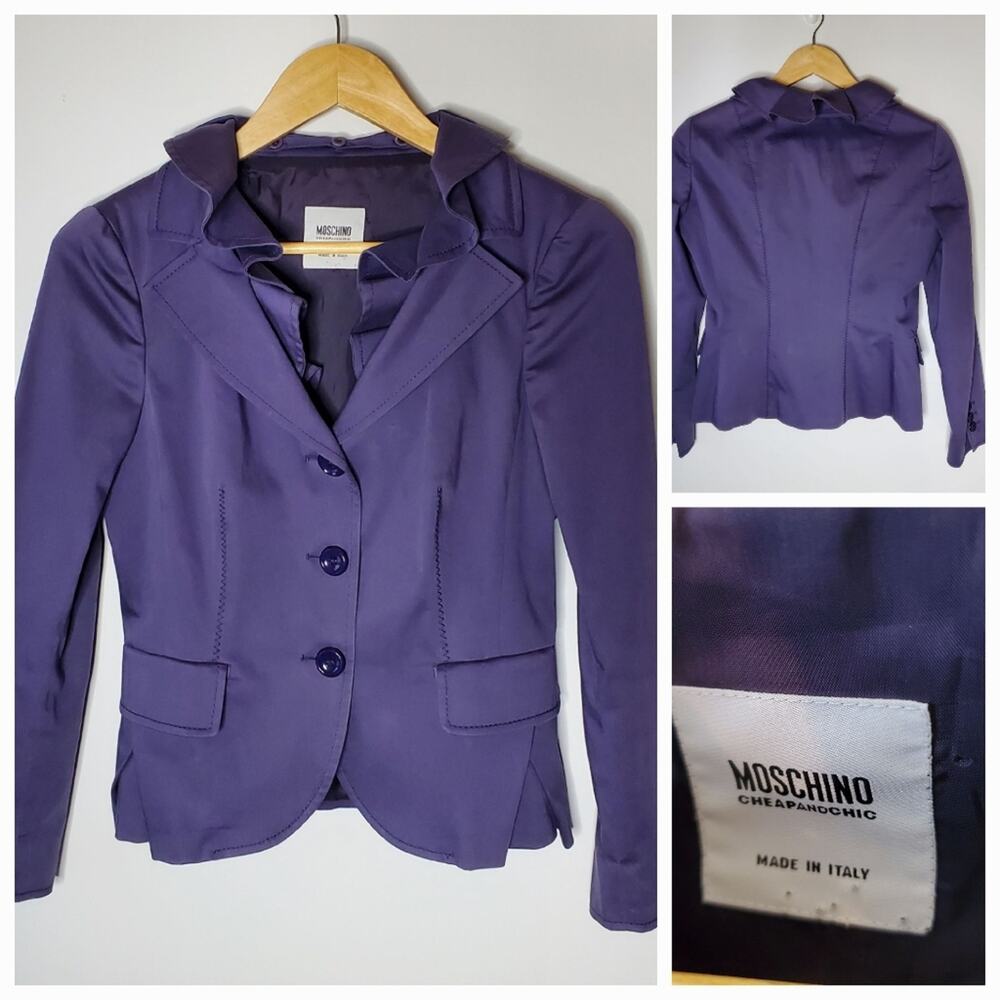 Moschino Cheapandchic purple ruffle collar 3 button blazer Size 6